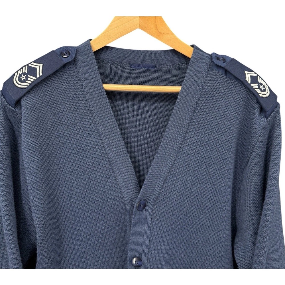 USAF Master Sergeant Cardigan Sweater Epaulets Wool Blend Men's L 42-44R